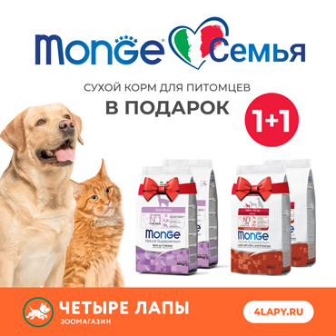 Monge: 1+1 сухой корм для питомцев в подарок Monge: 1+1 сухой корм для питомцев в подарок
